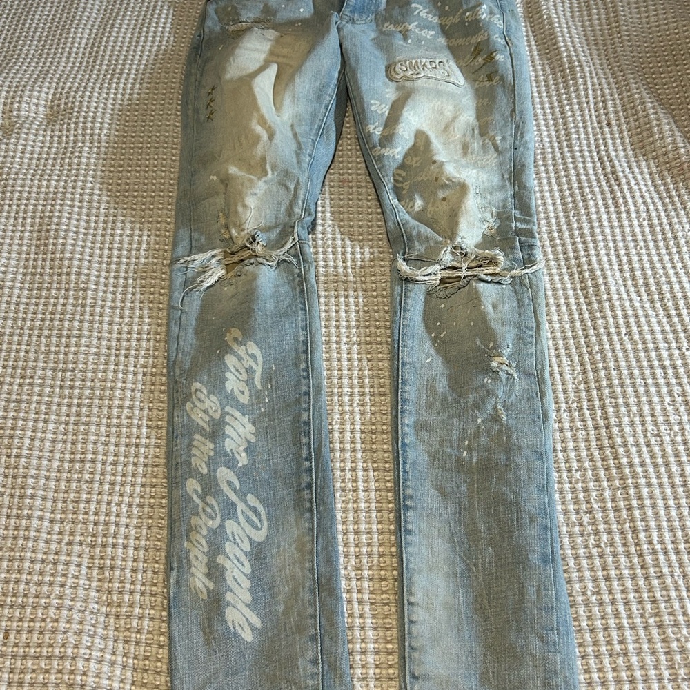Men's Light Blue Distressed Skinny Jeans